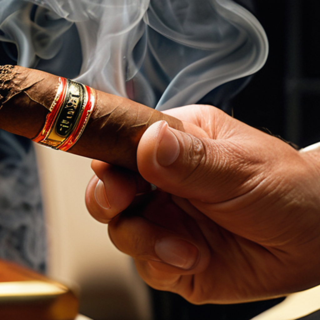 **

A luxurious wedding reception in Malaysia. Focus on a close-up shot of a guest's hand holding a lit Cohiba Robusto cigar. Subtle smoke and elegant attire are visible in the background. The overall tone should be opulent and celebratory, reflecting the premium quality of the Cohiba.

**