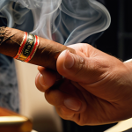 **

A luxurious wedding reception in Malaysia. Focus on a close-up shot of a guest's hand holding a lit Cohiba Robusto cigar. Subtle smoke and elegant attire are visible in the background. The overall tone should be opulent and celebratory, reflecting the premium quality of the Cohiba.

**